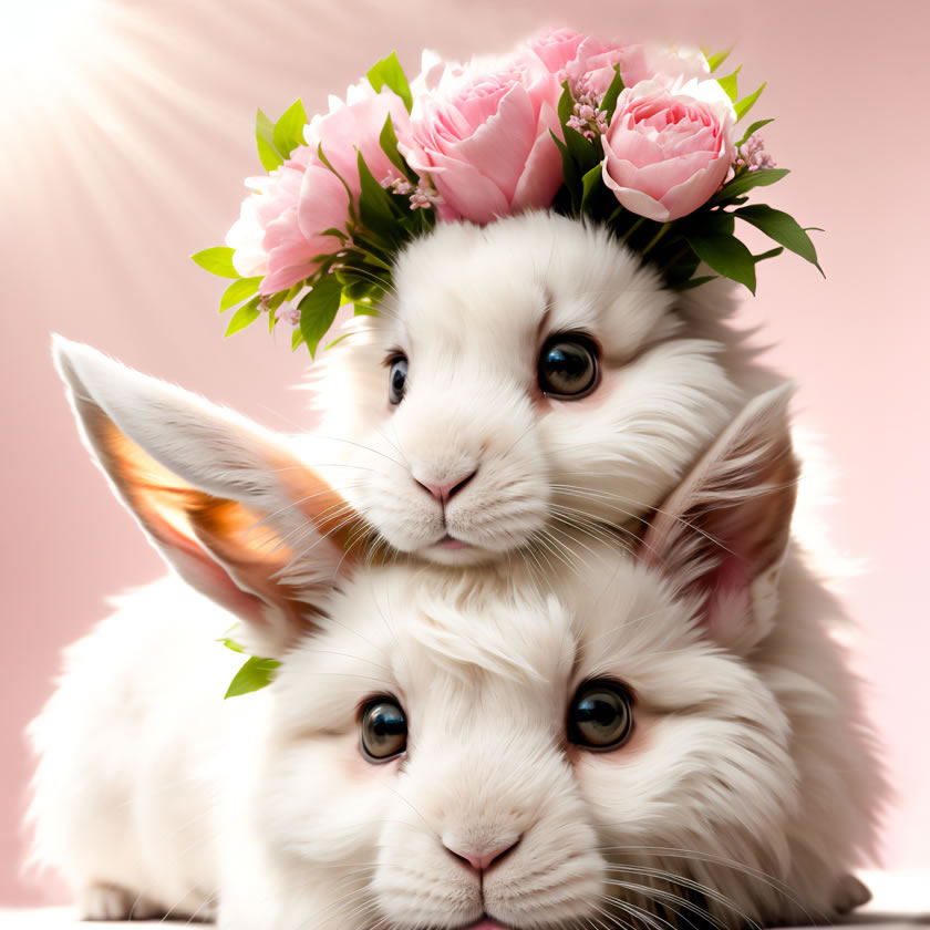 Cute rabbits with roses - Valentine's Day Picture