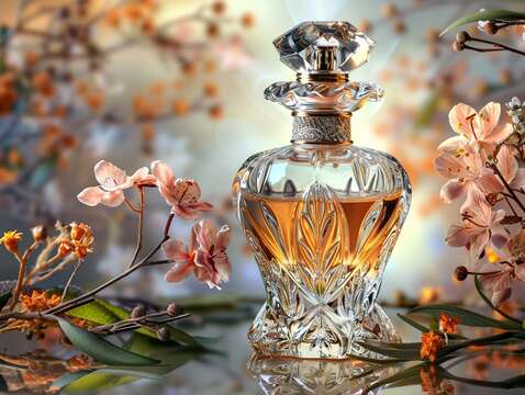 Luxury perfume bottle and ribbon
