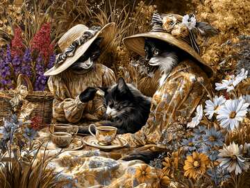 Cats Dressed up For a picnic in the garden - picture 8