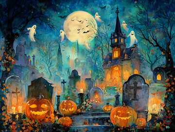 Halloween picture 3 - Haunted Cemetery with Ghosts