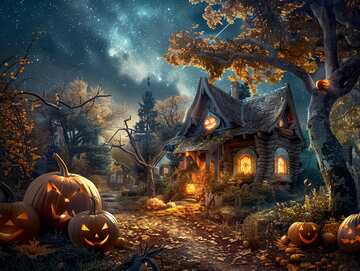 Halloween picture 6 - our haunted house with glowing pumpkins
