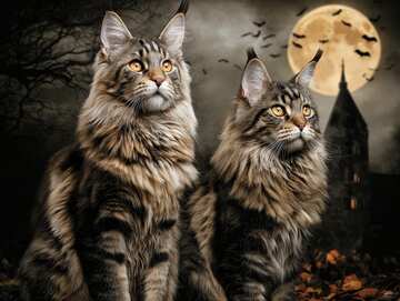 Halloween cat picture 15 - Scary Scene with a full Moon and Bats