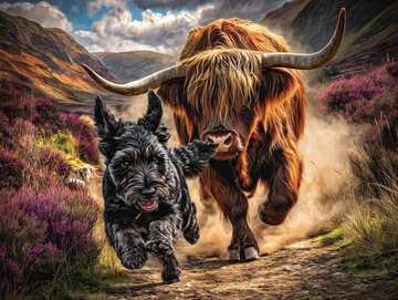 Online jigsaw puzzle - Who is chasing who? A cattle dog doing the roundup, the cattle follow him in to the farm - picture 3